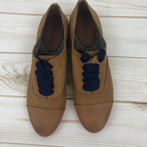 Tan Brown Leather Oxford Dress Shoe Satin Lace 8.5